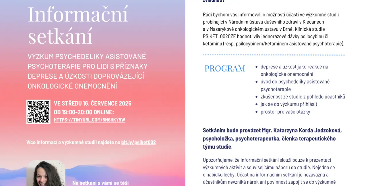 Informační setkání pro lidi s příznaky deprese a úzkosti doprovázející onkologické onemocnění - obrázek 1